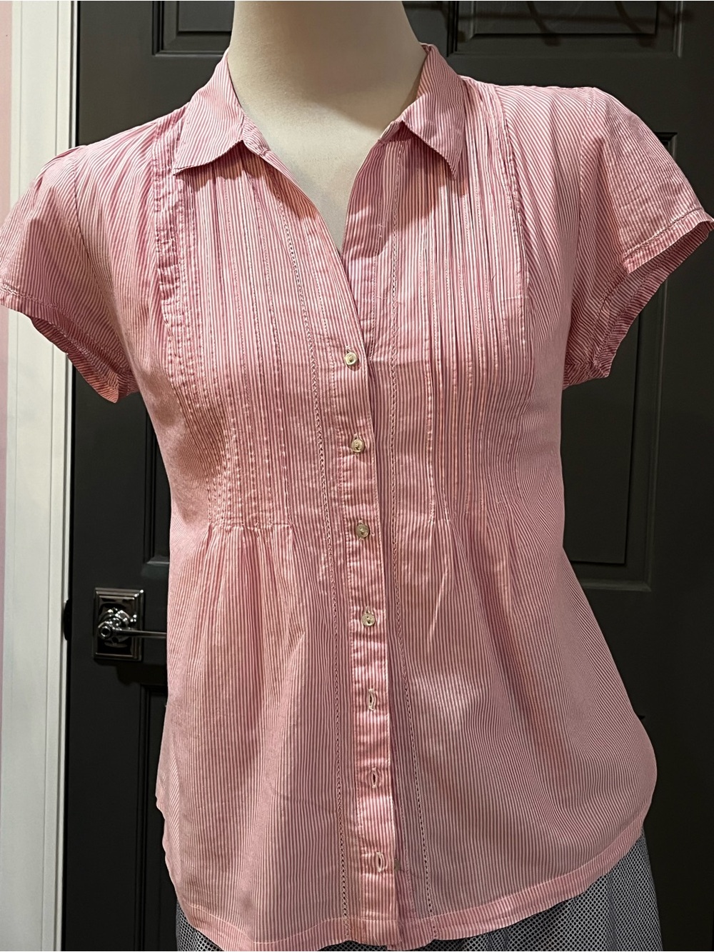 Converse Pink Striped Button-Down Short Sleeve Blouse